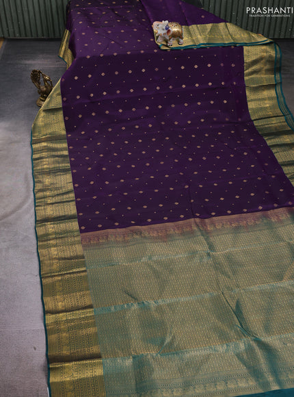 Violet & Peacock Green Kanchipuram Silk - Buttas