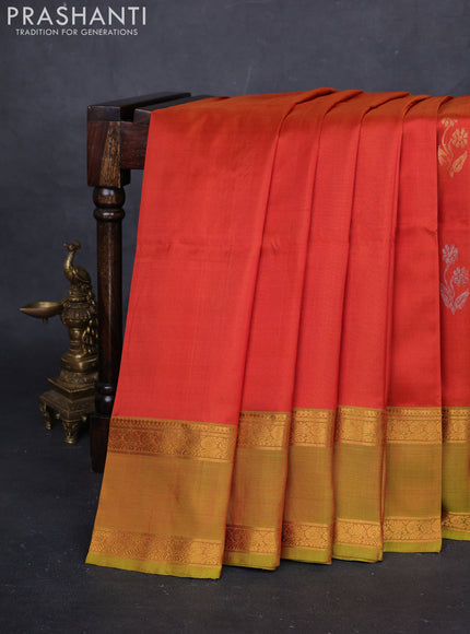 Rustic Orange & Mustard Green Pure Uppada Silk - Buttas