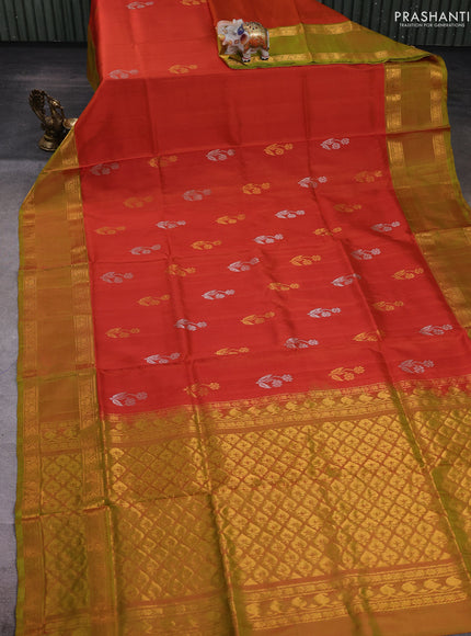 Rustic Orange & Mustard Green Pure Uppada Silk - Buttas