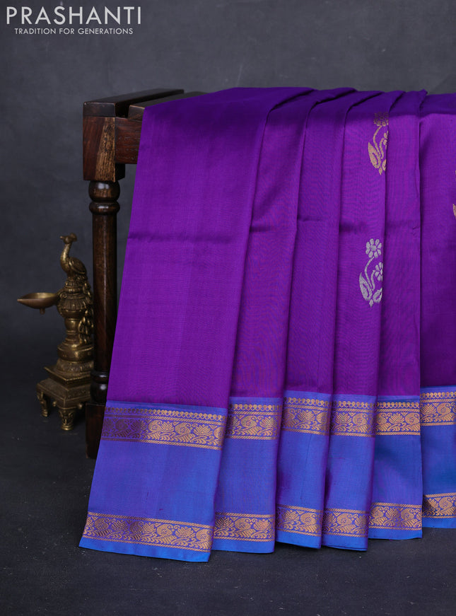 Violet & Blue Pure Uppada Silk - Buttas