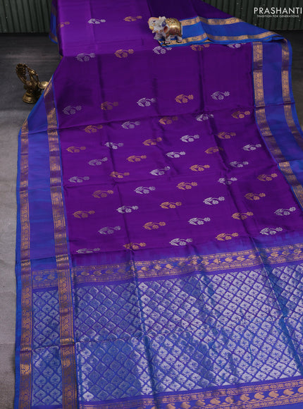 Violet & Blue Pure Uppada Silk - Buttas