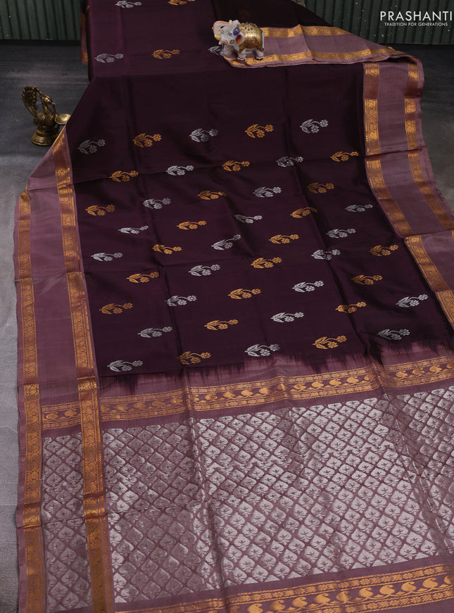 Wine & Rosy Brown Pure Uppada Silk - Buttas