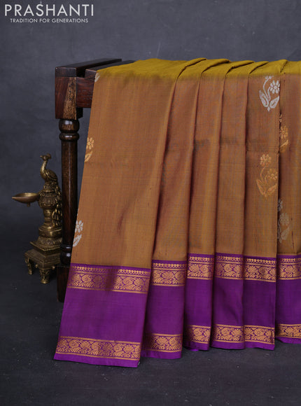 Mehendi Green & Purple Pure Uppada Silk - Buttas
