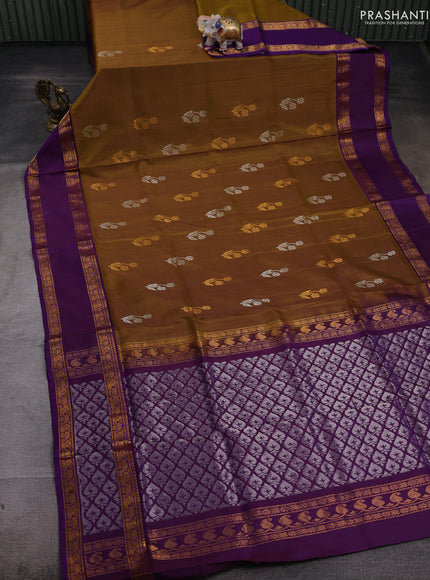 Mehendi Green & Purple Pure Uppada Silk - Buttas