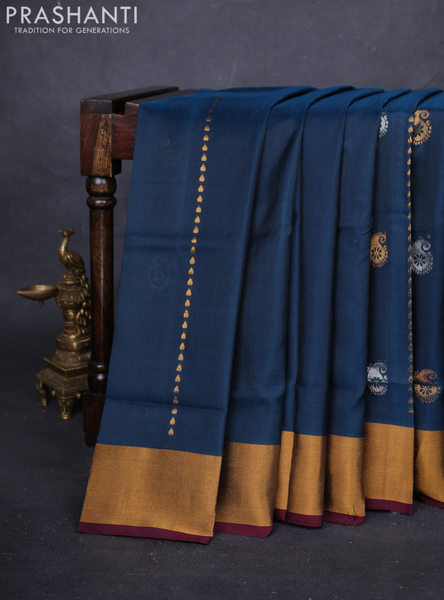 Peacock Green & Wine Pure Uppada Silk - Weaves