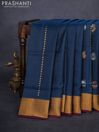 Peacock Green & Wine Pure Uppada Silk - Weaves