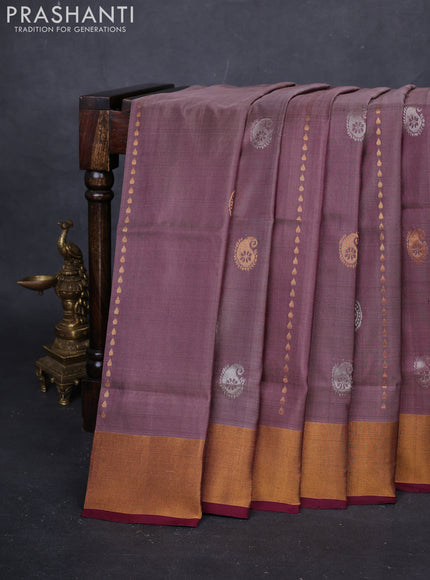 Pastel Brown & Wine Pure Uppada Silk - Weaves
