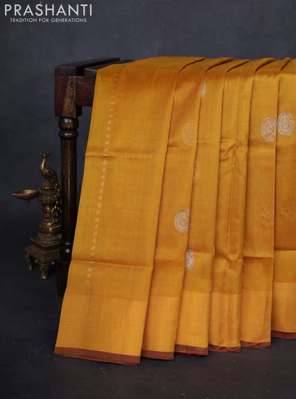 Mustard Yellow & Wine Pure Uppada Silk - Weaves