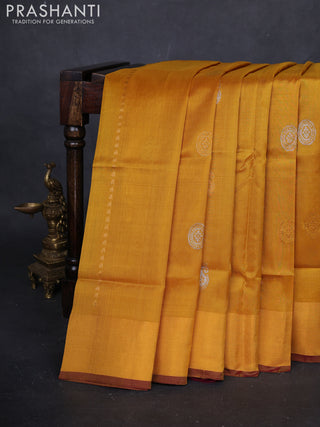 Mustard Yellow & Wine Pure Uppada Silk - Weaves