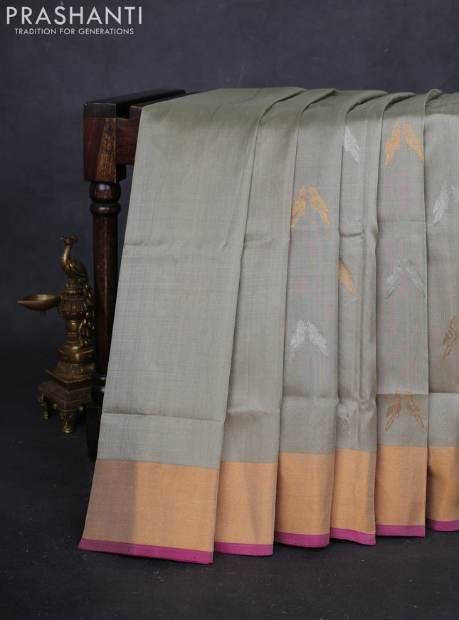 Elaichi Green & Magenta Pink Pure Uppada Silk - Buttas