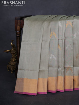 Elaichi Green & Magenta Pink Pure Uppada Silk - Buttas