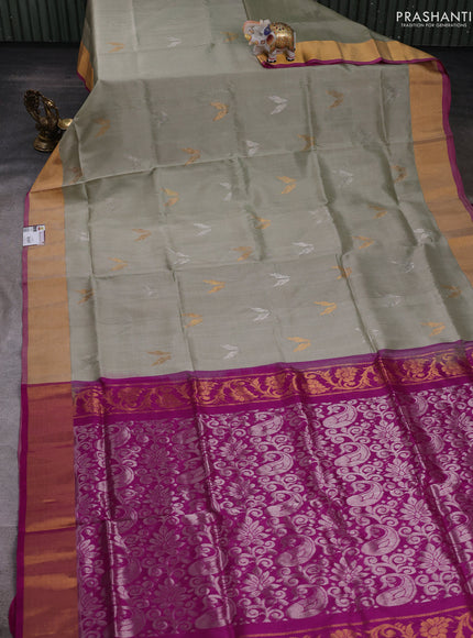 Elaichi Green & Magenta Pink Pure Uppada Silk - Buttas