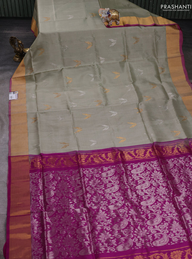Elaichi Green & Magenta Pink Pure Uppada Silk - Buttas