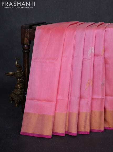 Peach Pink & Magenta Pink Pure Uppada Silk - Buttas