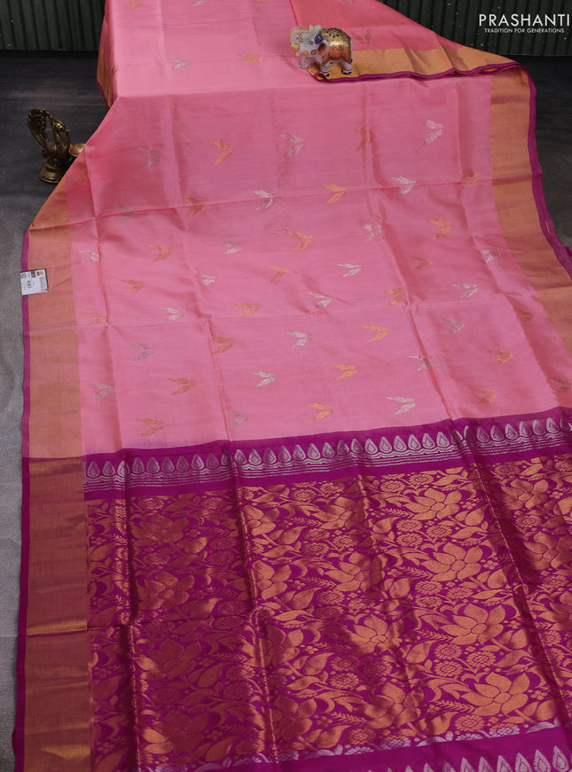 Peach Pink & Magenta Pink Pure Uppada Silk - Buttas