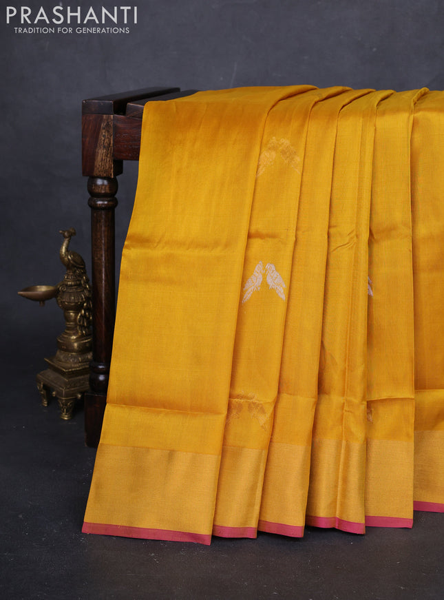 Yellow & Magenta Pink Pure Uppada Silk - Buttas