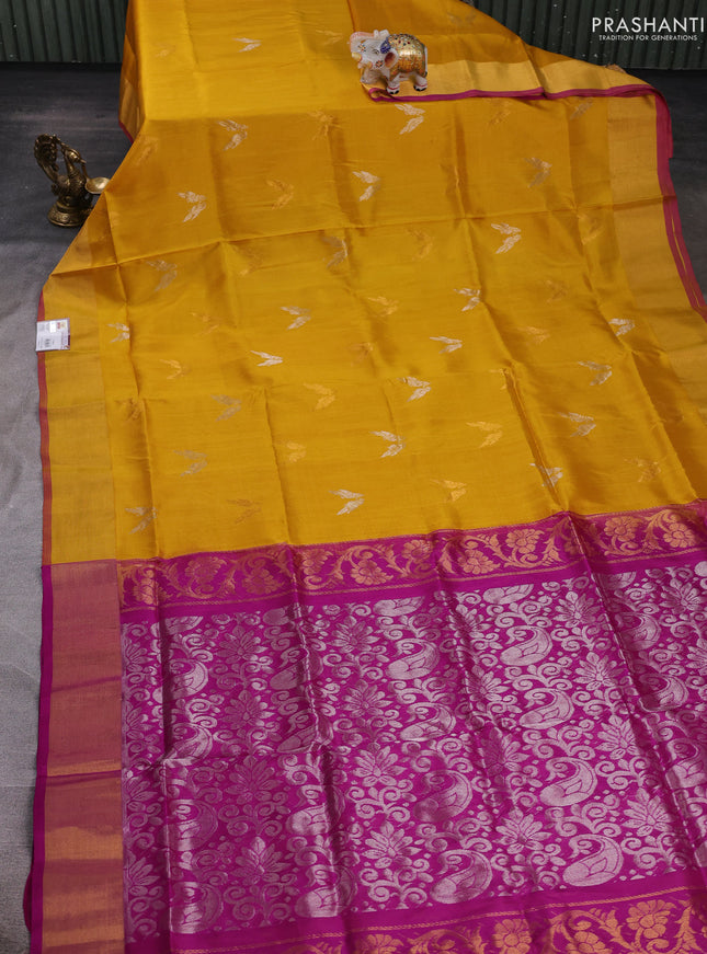 Yellow & Magenta Pink Pure Uppada Silk - Buttas