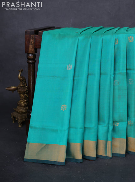Teal Green & Coffee Brown Pure Uppada Silk - Buttas