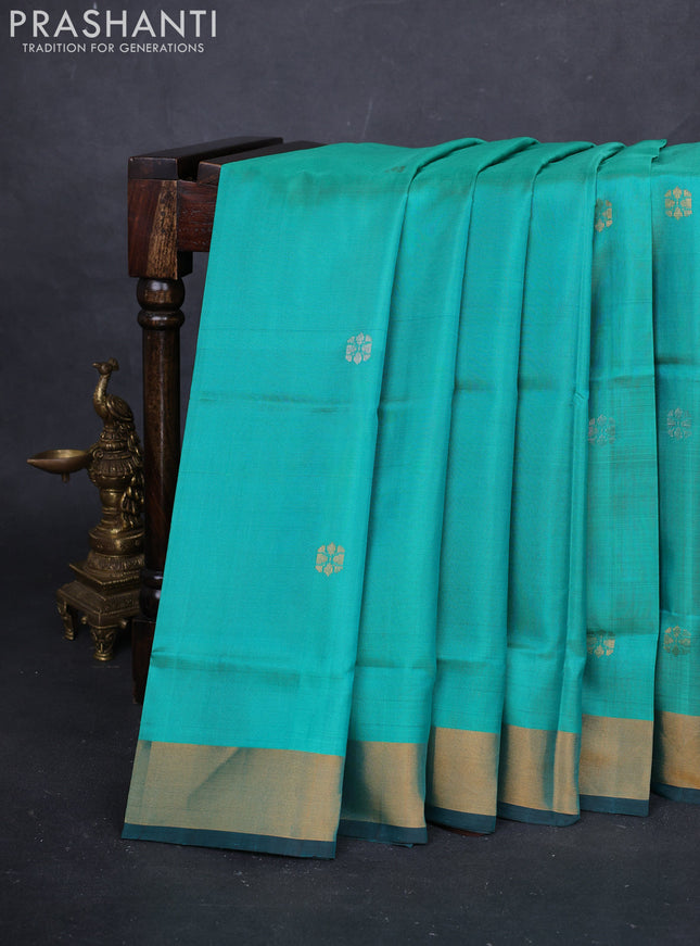 Teal Green & Coffee Brown Pure Uppada Silk - Buttas