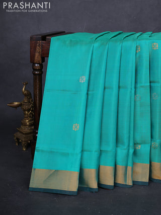 Teal Green & Coffee Brown Pure Uppada Silk - Buttas