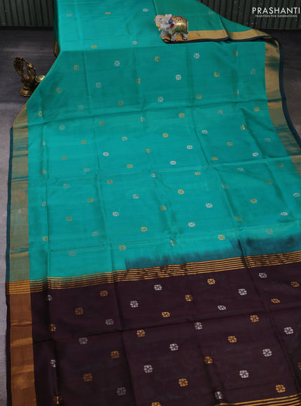 Teal Green & Coffee Brown Pure Uppada Silk - Buttas