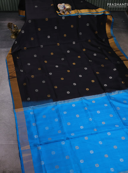 Black & Blue Pure Uppada Silk - Buttas