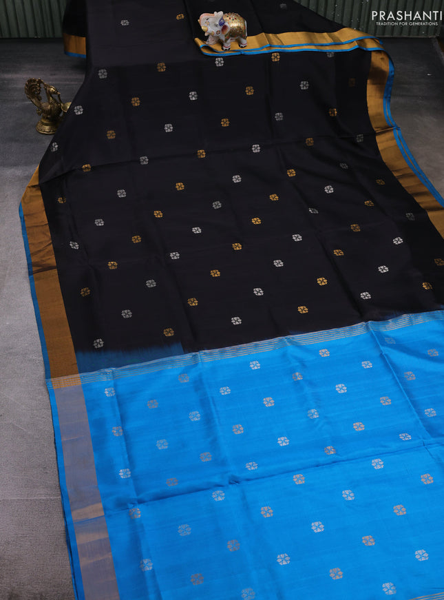 Black & Blue Pure Uppada Silk - Buttas