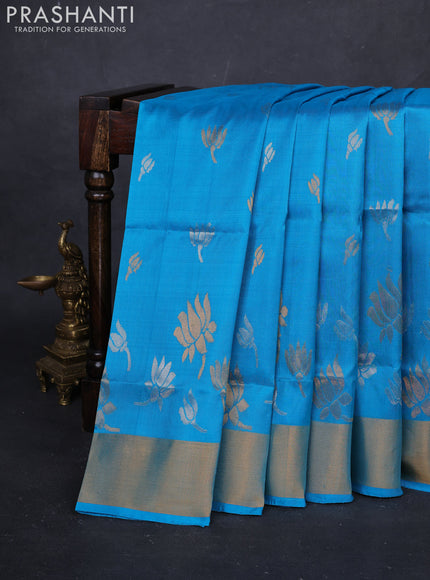 Teal Blue Pure Uppada Silk - Buttas