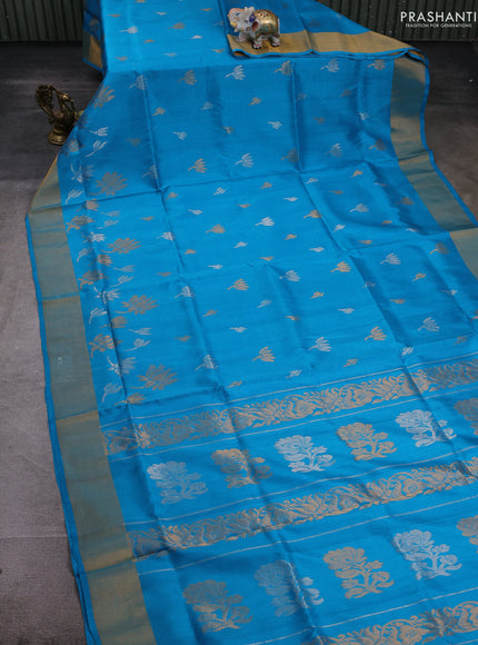 Teal Blue Pure Uppada Silk - Buttas