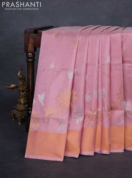 Pastel Peach Pure Uppada Silk - Buttas