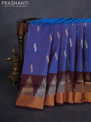 Cs Blue & Coffee Brown Pure Uppada Silk - Buttas