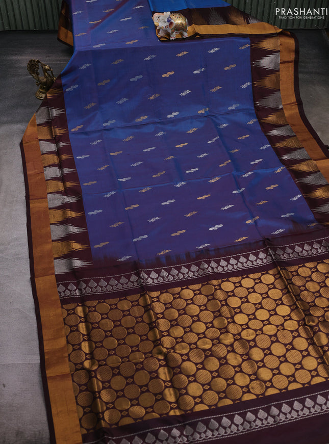 Cs Blue & Coffee Brown Pure Uppada Silk - Buttas