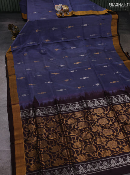 Grey & Coffee Brown Pure Uppada Silk - Buttas