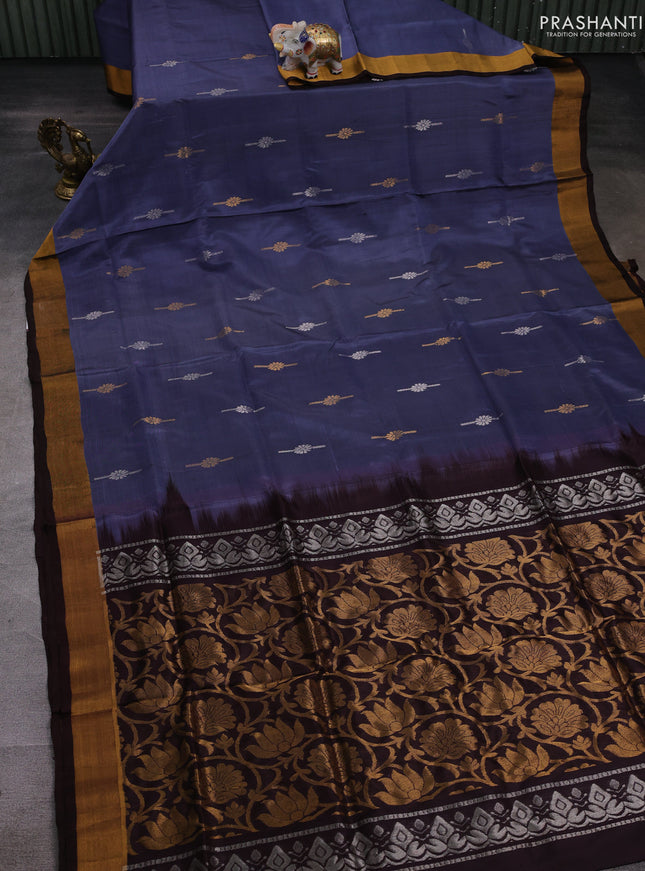 Grey & Coffee Brown Pure Uppada Silk - Buttas