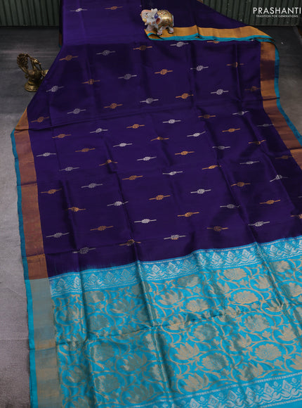 Blue & Teal Green Pure Uppada Silk - Buttas
