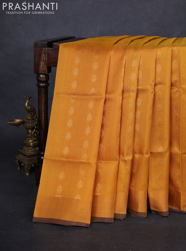 Mustard & Navy Blue Pure Uppada Silk - Buttas