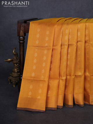 Mustard & Navy Blue Pure Uppada Silk - Buttas