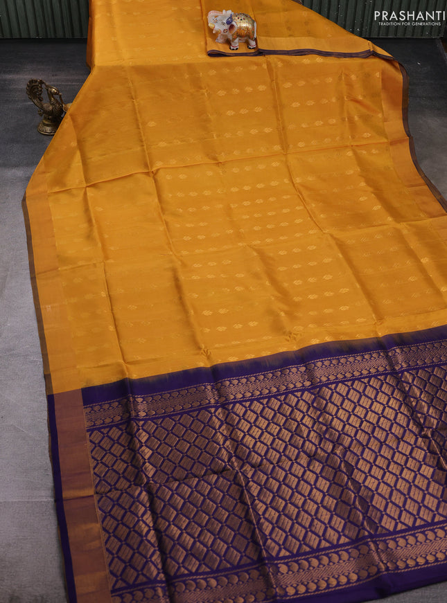 Mustard & Navy Blue Pure Uppada Silk - Buttas