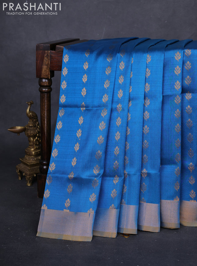 Cs Blue & Mustard Pure Uppada Silk - Buttas
