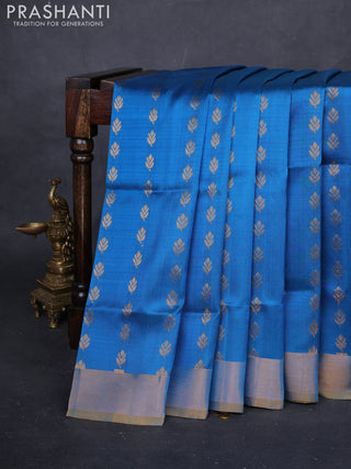 Cs Blue & Mustard Pure Uppada Silk - Buttas