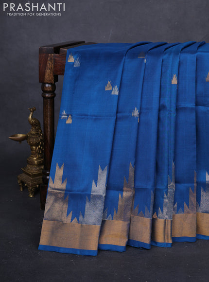 Peacock Blue Pure Uppada Silk - Buttas