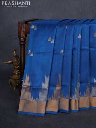Peacock Blue Pure Uppada Silk - Buttas