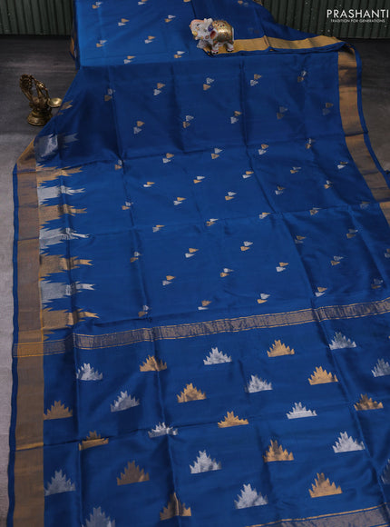 Peacock Blue Pure Uppada Silk - Buttas