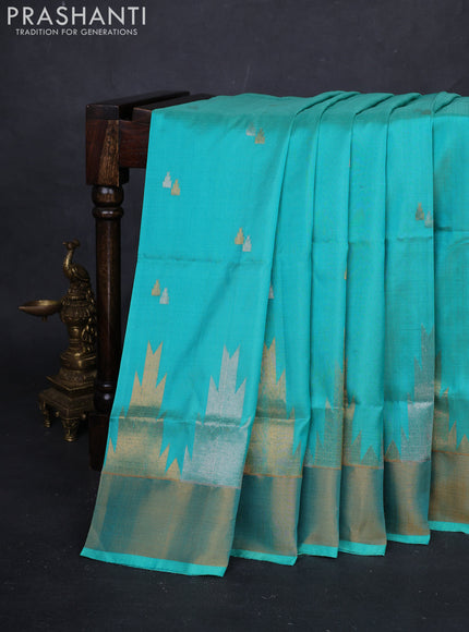 Teal  Pure Uppada Silk - Buttas