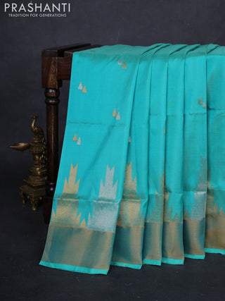 Teal  Pure Uppada Silk - Buttas