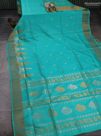Teal  Pure Uppada Silk - Buttas