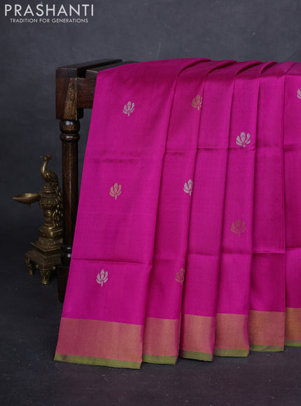 Magenta Pink & Green Pure Uppada Silk - Buttas
