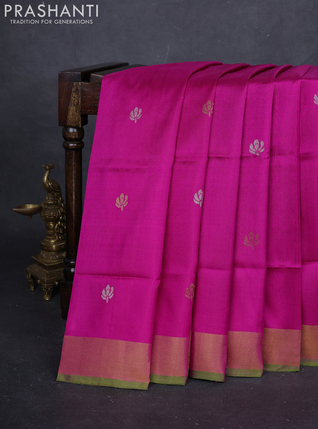 Magenta Pink & Green Pure Uppada Silk - Buttas