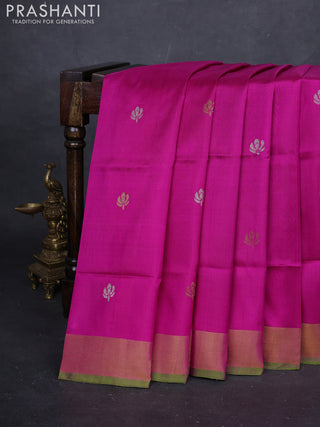 Magenta Pink & Green Pure Uppada Silk - Buttas