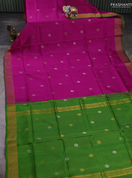 Magenta Pink & Green Pure Uppada Silk - Buttas